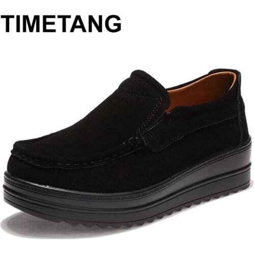 TIMETANG 2019autumn women flats tennis feminino flat platform Sneakers Shoes Woman leather suede slip on creepers loafersE030