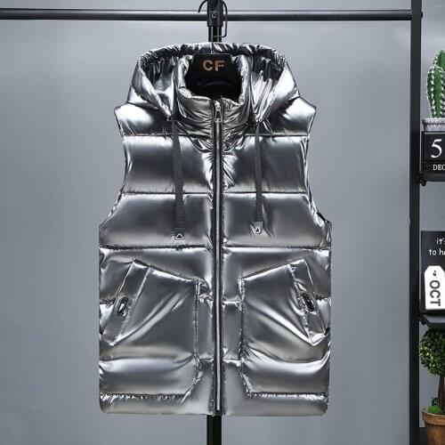 2021 Mens Winter Vests Hooded 2021 New Short Bright Color Vest Cotton Padded Jacket Sleeveless Female Winter Waistcoat