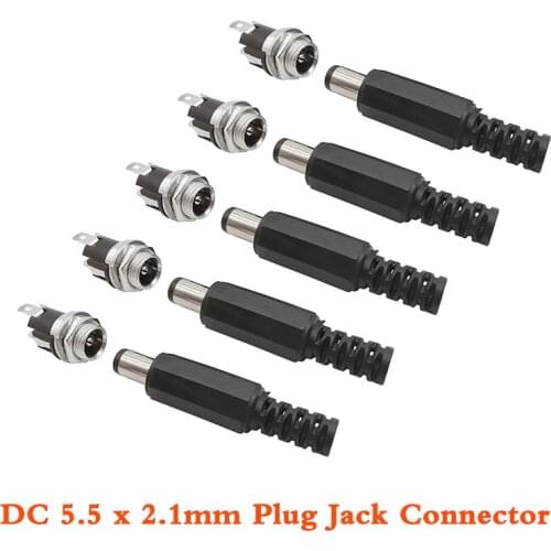 2/5/10Pair 5.5mm x 2.1mm DC Panel Mount Connector DC 5.5 x 2.1 DC Male Female Terminal 12V DC Power Supply Plug Socket Adapter