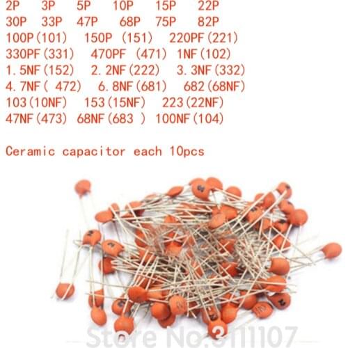 300PCS/LOT 2PF-0.1UF 30valuesX10pcs=300pcs, Ceramic capacitor,Electronic Components Package,ceramic capacitor Assorted Kit