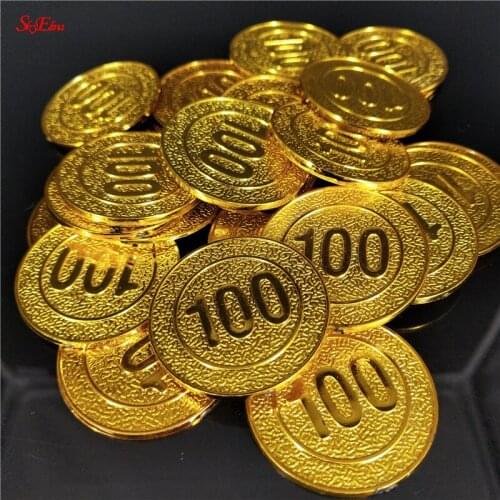 50/100pcs new poker casino chips bitcoin model bitcoin gold plating Plastic Pirate Gold Coins Game currency Treasure Coins 6z