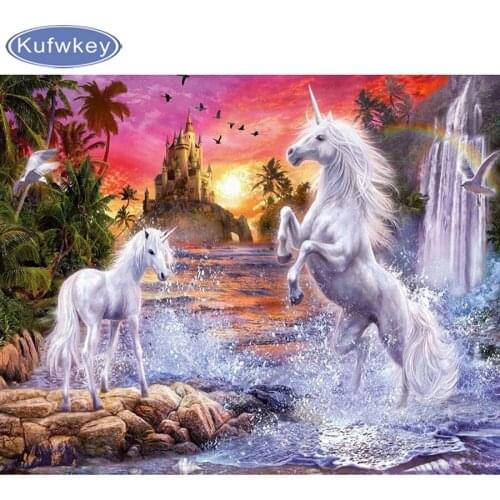 5D Diy full Square drill diamond painting Cross stitch Waterfall Unicorn diamond embroidery Rhinestone Mosaic home decor gift