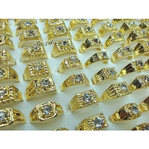 Yingwu Big Hip Hop Rhinestone Men Bling Square Ring Gold Color Wedding Engagement Rings Top Quality