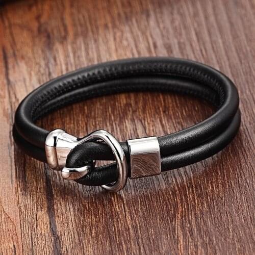 XQNI Fashion Style Men Women Genuine Leather Bracelet Hook Design 21CM Anchor Pattern Bracelet&Bangle For Birthday Gift Discount