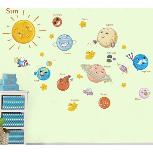 DIY Cartoon Kindergarten Wall Stickers Universe Space Planet Solar System Childrens Room Bedroom Decoration Wall Stickers