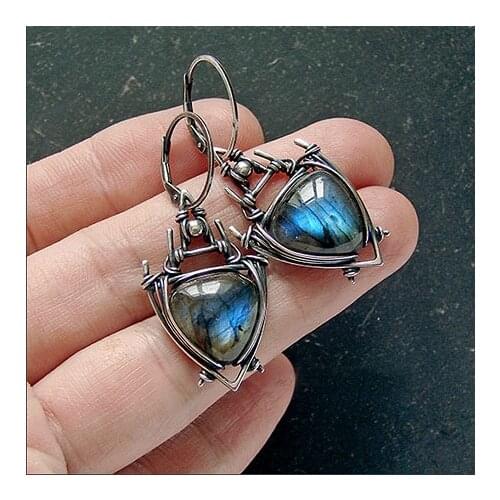 Ethnic Nepal Jewelry Triangle Labrador Earrings Creative Plating S925 Retro Lock Earrings