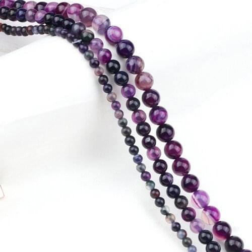 Purple Smooth Agates DIY Bracelets Natural Stones 8/6/4mm Loose Striped Carnelian Beads For Handmade Jewelry Making Accessories