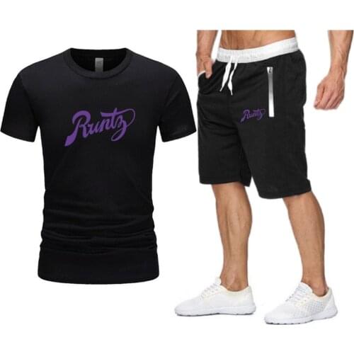 Casual Tops Men T-shirt 2021 New Style Purple Runty Printing Brand Sets Harajuku Summer Streetwear Beach Shorts Mens Clothing