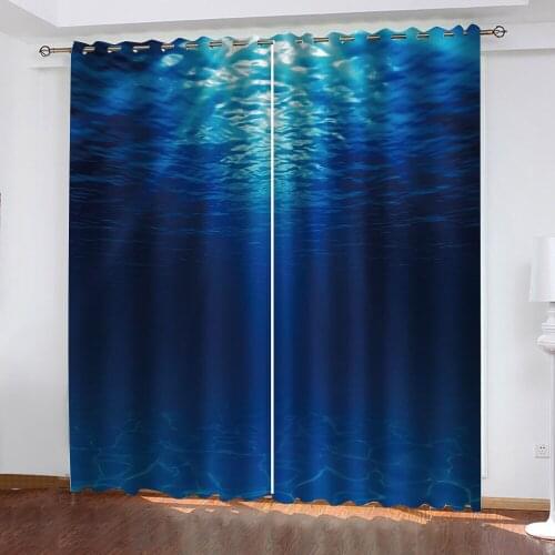 Customized 3d curtains simple and fresh modern blue curtains ocean clear water blackout curtains for the bedroom