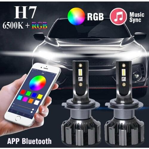 H7 Car LED RGB Headlight Kit APP Bluetooth Control Fog Lights Bulbs Lamp Drop Shipping