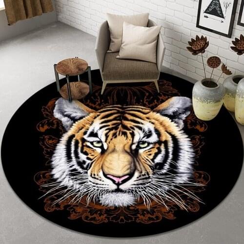 Tiger Print Living Room Carpet Cartoon Round Chair Mat Bedroom Rug Kids Room Play Gaming Area Rug Non-Slip Bathroom Doormat
