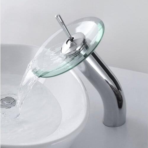 Bathroom circle waterfall Faucet Chrome Finish Basin Sink Faucet Mixer Tap Waterfall Faucet . Bathroom sink glass Mixer Tap