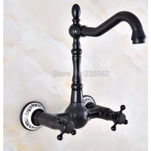 Moder Wall Mounted Double Handle Oil Rubbed Black Bronze Bathroom Basin Sink Mixer Tap Faucet lnf850