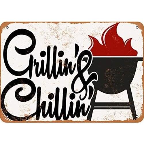 GRYD Metal Sign 8x12 Inches Grillin' and Chillin' Vintage Look Metal Sign