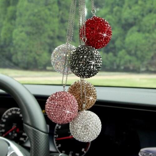 Cute Rhinestone Car Ornaments Crystal Ball Car Pendant Car Rearview Mirror Pendant Birthday Gift Pink Car Decoration Accessories