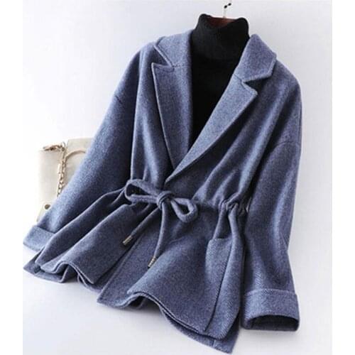 Fashion plaid woolen coat female New high quality loose waist casual woolen coat women Blazers women