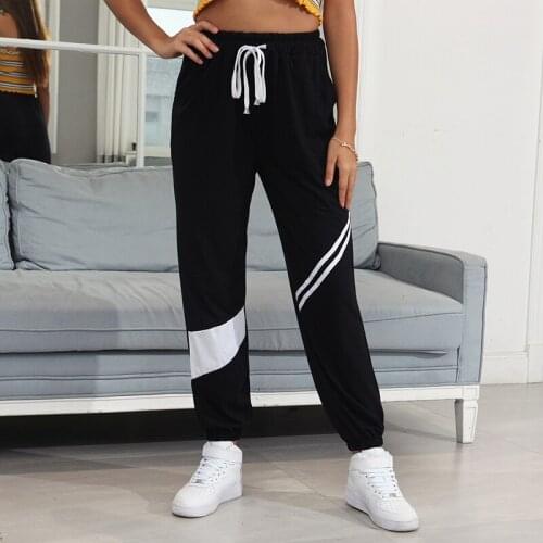 Fashion High Waist Casual Pants Sports Pants Straight Womens Harem Pants Black Loose Splicing Comfortable Autumn Pants 2020
