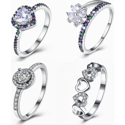 Multicolor Zircon Plant Flower Rings For Women Female ring silver color
