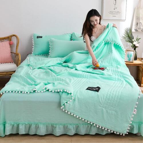 Pure Color Summer Blanket Airable Cover Cotton Summer Quilt Lace Thin Quilt Machine Washable