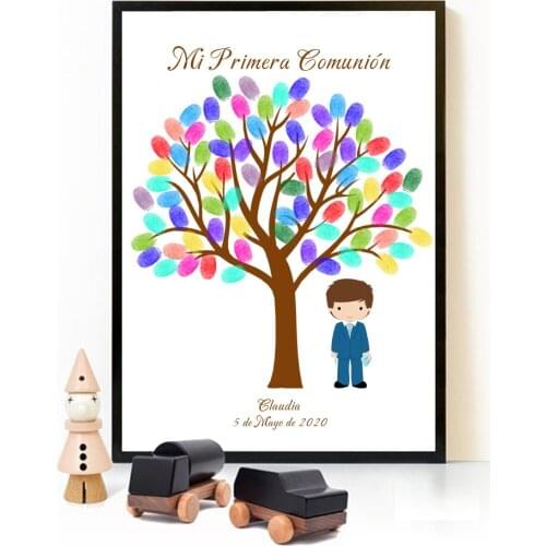 Personalized Theme Name Date Fingerprint DIY Tree Guest Book For Boys and Girls Primera Comunión Party Souvenir Gift