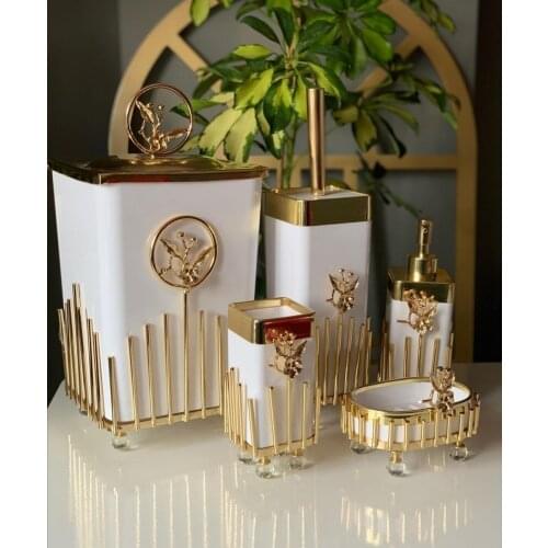 Bathroom Set-Garbage Bucket-Soap Dispenser-Brush Holder