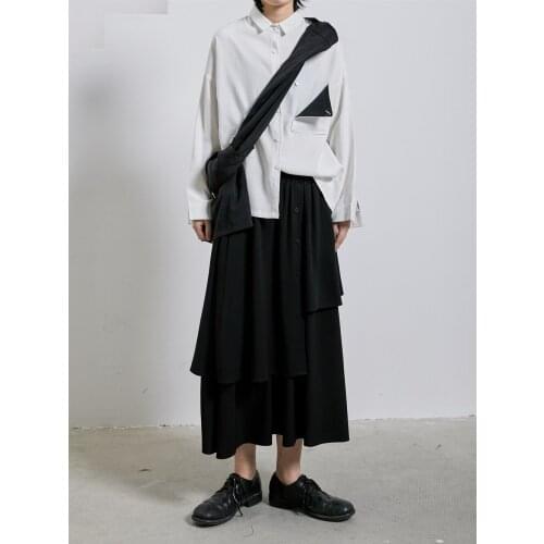 S-7XL!!2020 Mens and womens spring and Autumn black versatile double wear pocket shirt