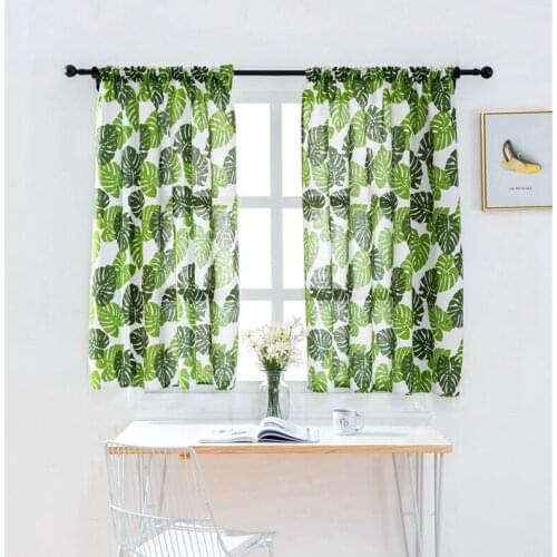 Curtain Half Blackout Printed Curtain Bay window Green Leaves Curtains Short Blinds Rod Pocket for Small Window European Short
