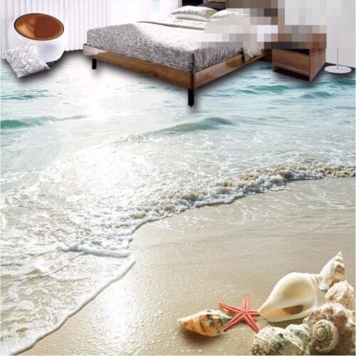 Modern Custom 3D floor bathroom mural HD Ocean Beach Shell Starfish non-slip waterproof thickened PVC Wallpaper BEIBEHANG