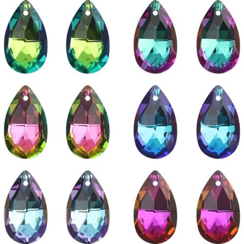 20Pcs Single Hole Charms Crystal Teardrop Pendants Green 13X22MM Glass Drop Beads for Jewelry Making Necklace Earrings Handmade