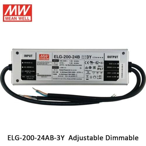 MEAN WELL ELG-200-24AB-3Y 8.4A 24V Dimmable LED Power Supply 110V/220VAC to 24V DC 200W waterproof Adjustable Dimming led driver