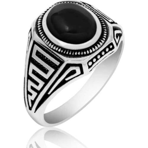 Tevuli 925 Sterling Silver Black Stone Men 'S Ring