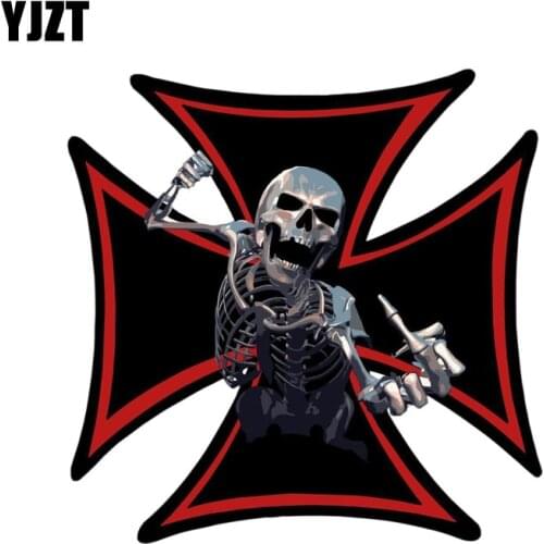 YJZT 15x15cm Personality ZOMBIE Cross Skull Biker Death Skeleton Motorcycle Retro-reflective Car Stickers Decals C1-8097