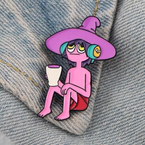 YQ020 Philosophy Cartoon TV Show Enamel Pin Pink Purple Witch Hat Lapel Badge Cup Brooch for Bag Collar Jewelry Adult Best Gift
