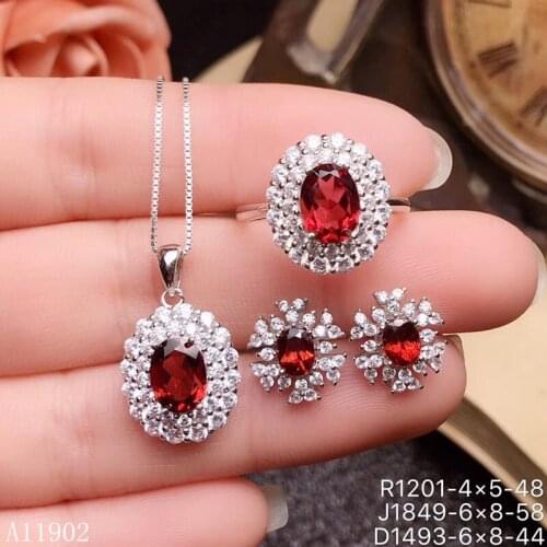KJJEAXCMY boutique jewels 925 sterling silver inlaid natural gemstone garnet ladies ring necklace pendant earrings set support i