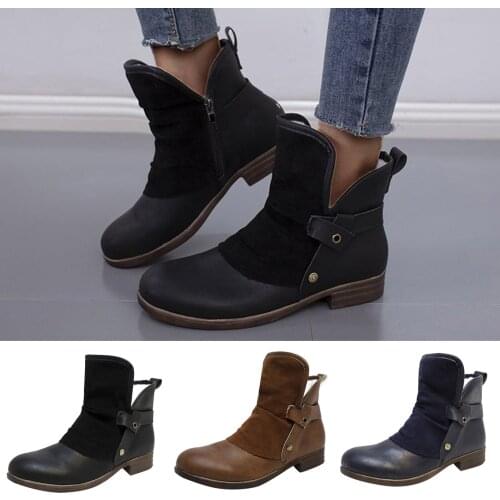 Womens Fashion Boots Belt Buckle Plus Size Boots Square Heel Zipper Ankle Boots High Quality Casual Shoes Женская Обувь 2021