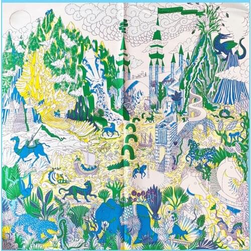 POBING Twill Silk Scarf Woman Dream City Print Square Scarves Bandana Small Hijab Foulards Lady Tie Headband Neckerchief 53CM