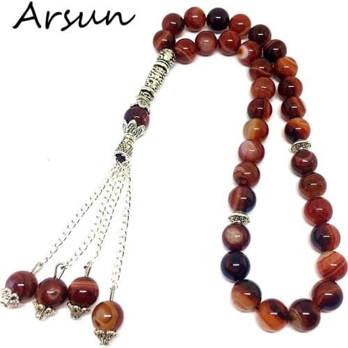 100% Original Natural Colorful Stone Muslim 33 Prayer Beads Islamic Allah Prayer Rosary Tesbih Islam Misbaha