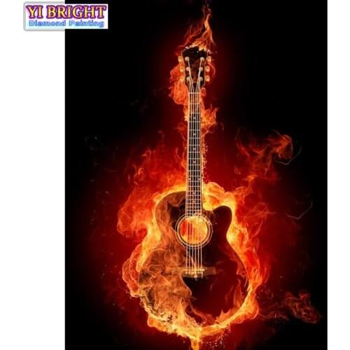 5D Diy diamond painting cross stitch "Rock Fire Guitar" Full Round Diamond embroidery Needlework Rhinestone Mosaic Crafts 1125
