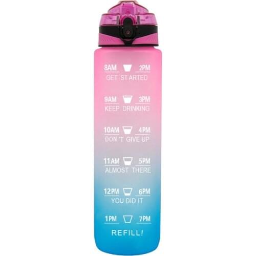 1000ml Capacity Drink Bottle Straw Water Bottle Leak Proof With Time Marker For Outdoor Sports Fitness Drinkware