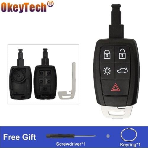OkeyTech 5 Buttons Car Key Shell For Volvo XC90 C70 S60 D5 V50 Remote Key Case With Insert Blade Replacement Cover Accessories