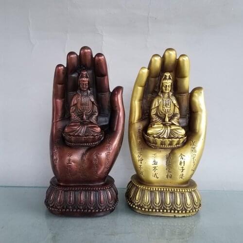 Home Decor 7" Chinese Seikos Bronze Buddha statue of Guanyin Bodhisattva Buddha Hand of Sakyamuni Enshrine the Buddha