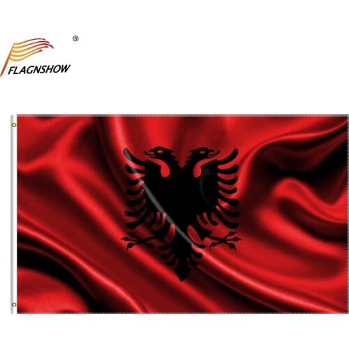 Flagnshow Albania Flag 3X5 FT Hanging Polyester Albanian National Flags and Banners