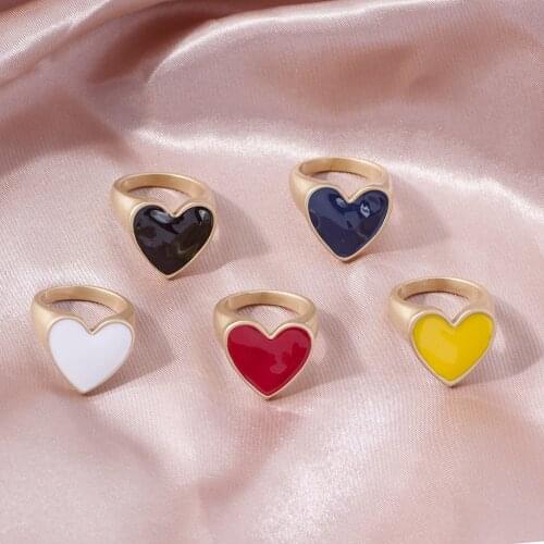 Korean Fashion Female Drip Glaze Heart Metal Rings For Women Minimalist Gold Color Finger Ring Jewelry