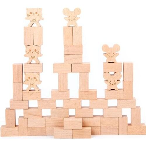 Wooden Cat and Mouse Game Toy Sensory Stacking Block Tower Balance for Kids Adults Family Girls Boys