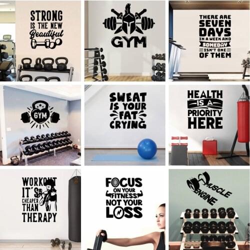 Creative GYM Art Wall Sticker Wall Decals For Living Room Gymnasium Decor Wall Art Sticker Murals Wall Paper