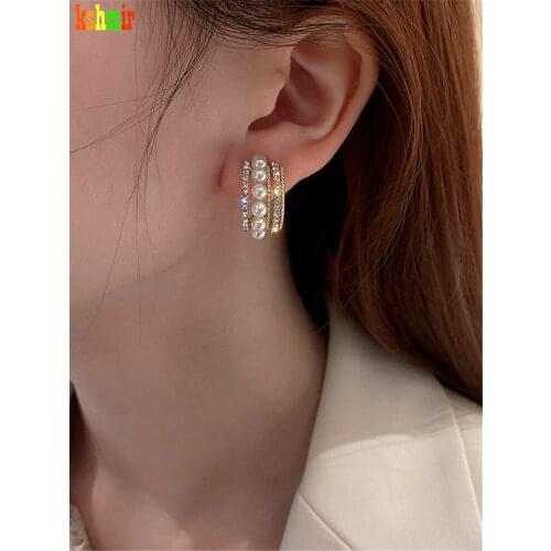 Kshmir Temperament C pearl earrings 2021 new South Korean fashion temperament earring girl multi-layer earrings tide