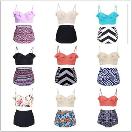 YICN Large Swimwear Women Bikini High Waist Swimsuit 2018 Halter Top Bathing Suits Retro Dot Push Up Bikinis Set Biquinis Mujer