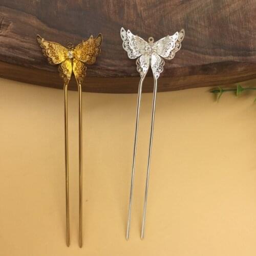 5pcs/lot Gold/Silver color 25x35mm butterfly Hairpin Base bezel U Hair Accessories Metal Bridal Hair Combs DIY Jewelry Findings