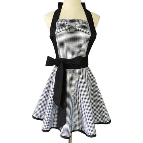 Cute cotton black and white plaid bow Womens Blouse Simple Bandage Advertising Apron Womens Home Kitchen Supermarket Overalls