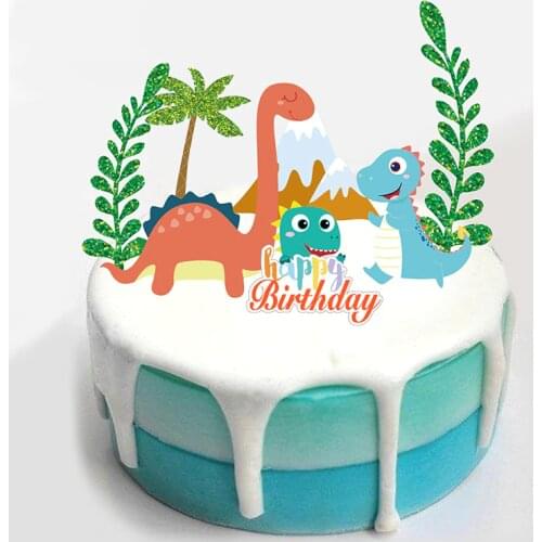 Cute Jungle Dinosaur Cake Topper Set Happy Birthday Cake Topper Dinosaur Kid Cake Decorating Tools Baby Shower Party Supplies